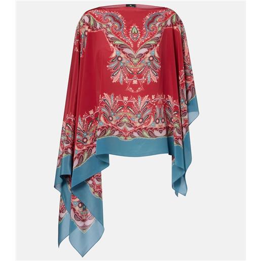 Etro poncho asimmetrico in crãªpe di seta