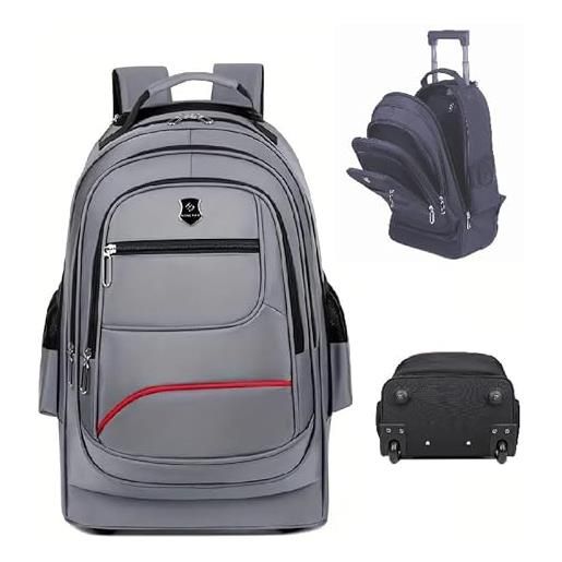 Genérico zaino con ruote m-05. Trolley borsa da viaggio cabina aereo. Tessuto impermeabile, tasca protettiva imbottita. Zaino ultra portante, grigio, 50cm x 34cm x 22cm