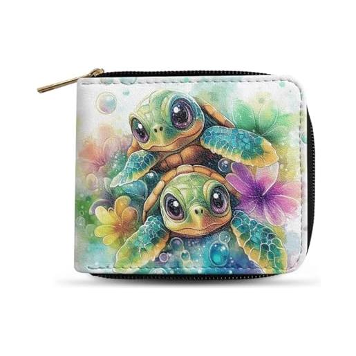 Dngkaoje portafogli bifold con cerniera per uomo pochette in pelle pu con più slot per carte di credito organizzatore casual per denaro, tartaruga fiore, l4.9xw1xh4.2 inches