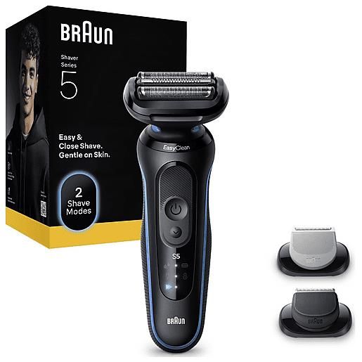 BRAUN rasoio elettrico barba BRAUN series 5 52-b1650s, 3 lame flessibili, 2 modalità di rasatura: standard e turbo, con 1 spazzola per la pulizia, accessorio rifinitore corpo regolabarba
