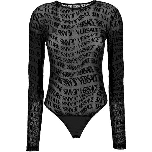 Versace Jeans Couture body in rete con logo - nero