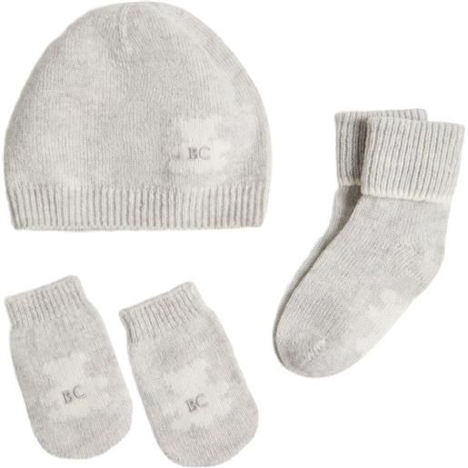 Brunello Cucinelli Kids set berretto e calzini teddy bear con ricamo - grigio