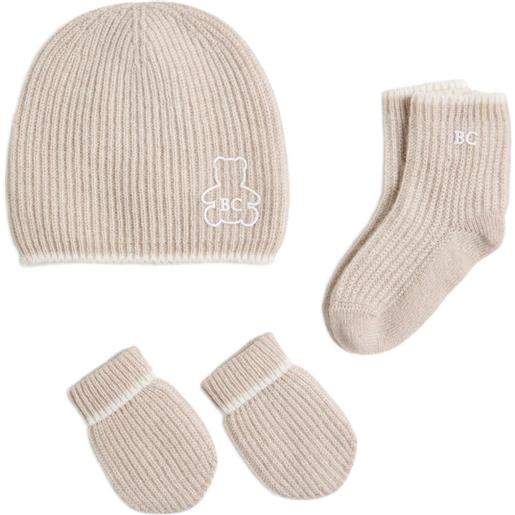 Brunello Cucinelli Kids set con berretto e calzini a coste teddy bear - toni neutri