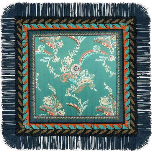 ETRO sciarpa con frange e motivo narcisi - blu