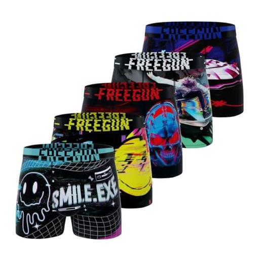 FREEGUN boxer da uomo con animali domestici, pantaloni da uomo elasticizzati e traspiranti (confezione da 5), nero/giallo/viola/rosso, xxl