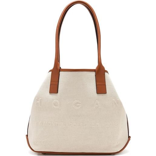 Hogan borsa tote con logo goffrato - toni neutri