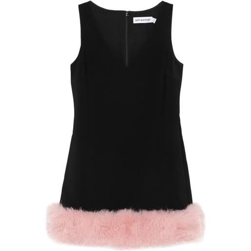 Self-Portrait abito smanicato con finiture in pelliccia - nero