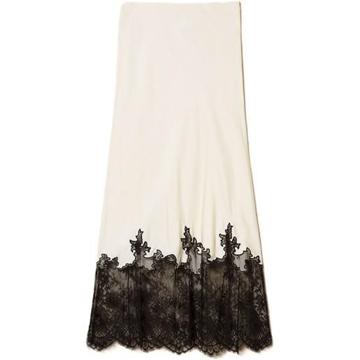 TWINSET gonna midi con rifiniture in pizzo - bianco