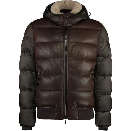 Moorer piumino con cappuccio e inserti in pelle - marrone