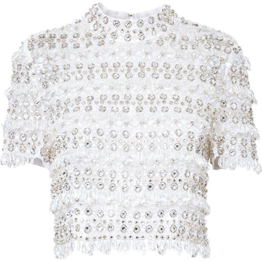 Carolina Herrera top a maniche corte con cristalli - toni neutri