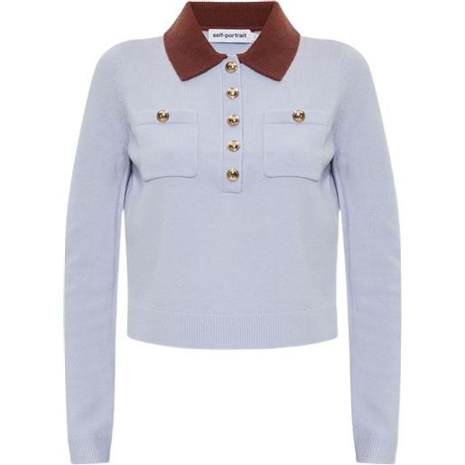 Self-Portrait polo in pelle scamosciata - blu