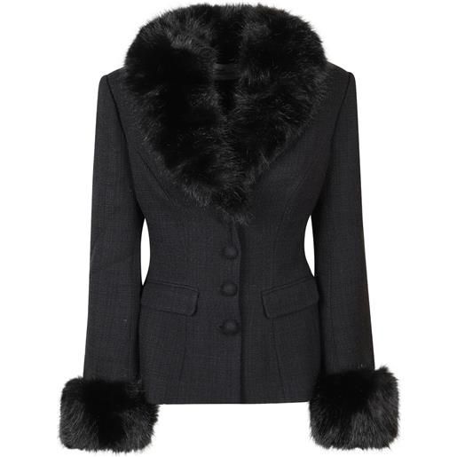 Self-Portrait piumino in tweed con bordi in pelliccia - nero