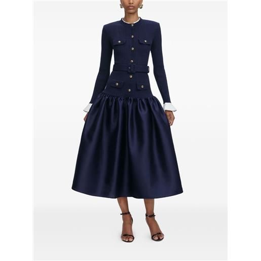 Self-Portrait abito midi con cintura - blu