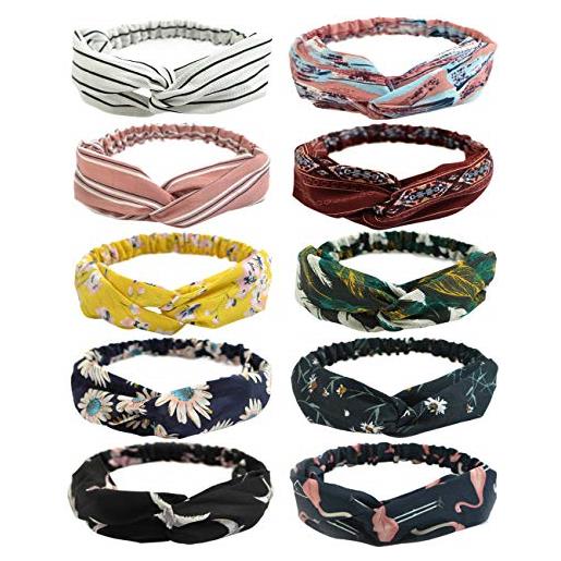 DRESHOW 10 pezzi fascia per capelli annata fiore stampato criss cross annodato fascia elastica turbante fasce yoga testa contorta carino accessori capelli per donna e ragazza
