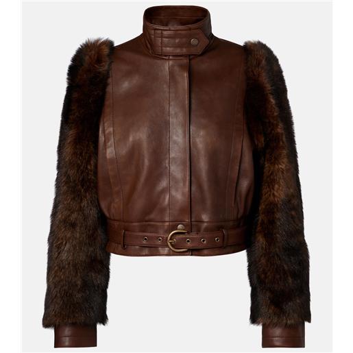 Chloe chloã© giacca cropped in pelle con shearling