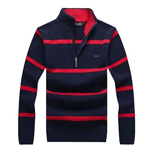 Kelsiop maglione casual da uomo in cotone lavorato a maglia maglione mezza zip a collo alto, blu navy 1, m