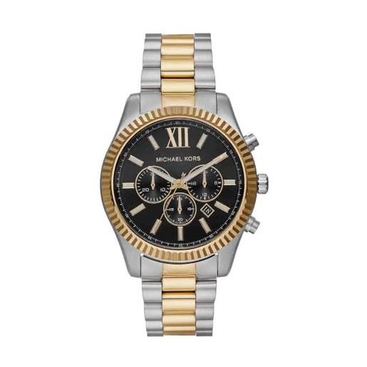 Michael Kors orologio lexington per uomo, movimento cronografo al quarzo da 44 mm con cinturino in acciaio inossidabile, 44 mm, nero e grigio chiaro