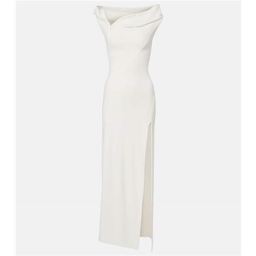 Mugler abito lungo asimmetrico in jersey con cappuccio