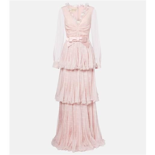 Valentino abito lungo plus de pois in chiffon di seta