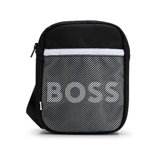 BOSS borsa a tracolla per bambini con rifiniture in mesh e logo, nero
