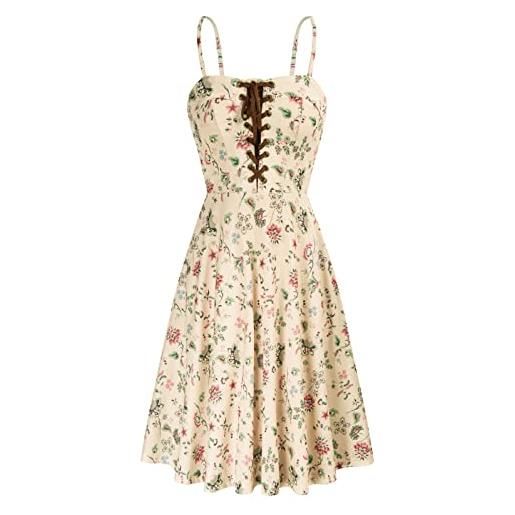 Scarlet darkness abito estivo da donna floreale 2024 vintage prendisole con tasche, motivo floreale beige. , s
