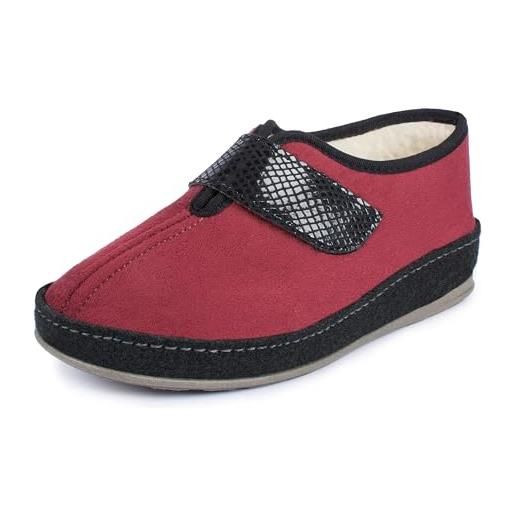 SCHAWOS pantofole donna 2063 - in feltro con chiusura a strappo, foderate in lana, suola stabile, antiscivolo, facili da indossare (bordo, 40)