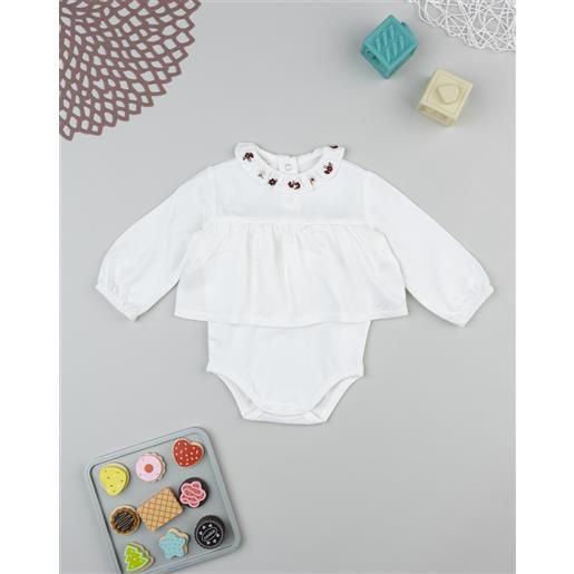 Prénatal body bimba bianco colletto ricamato