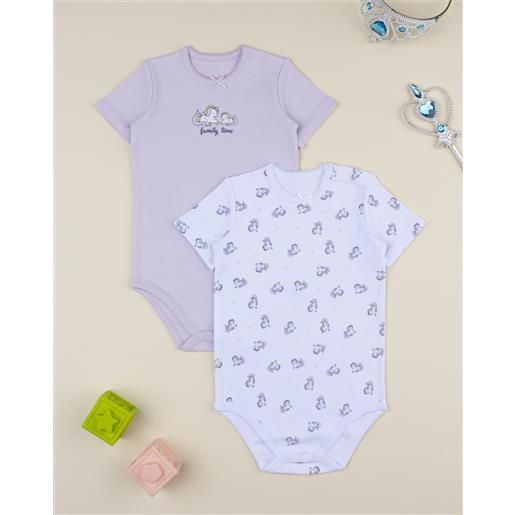 Prénatal pack 2 body bimba unicorni viola/bianco