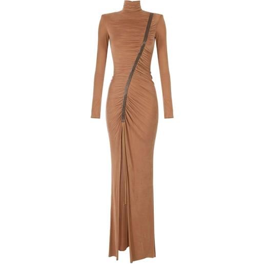 Elisabetta Franchi abito lungo a collo alto - marrone