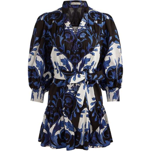 alice + olivia abito corto cora con maniche a palloncino - blu