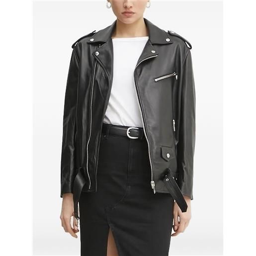 Liviana Conti giacca biker in pelle con cintura - nero