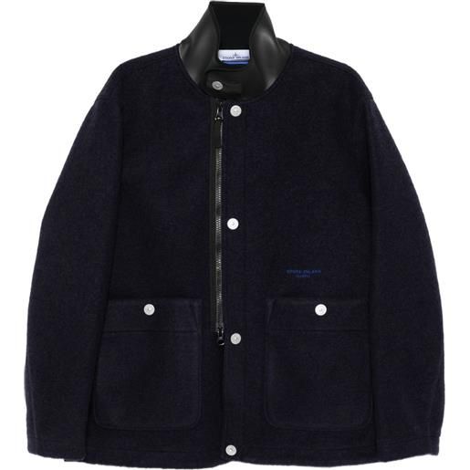 Stone Island giacca in lana con colletto in pelle - blu