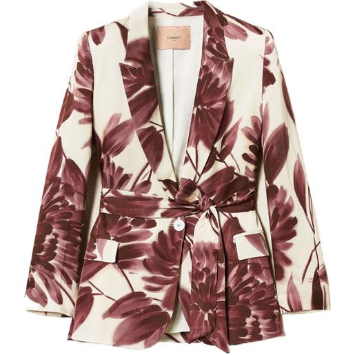 TWINSET blazer a fiori con cintura - rosso
