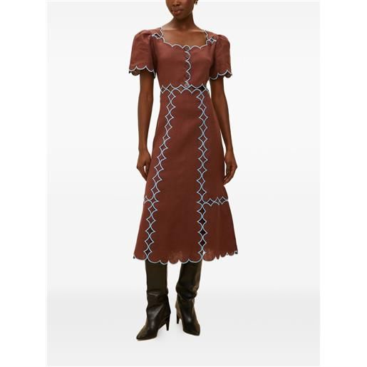FARM Rio abito midi con bordo a smerlo - marrone