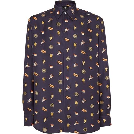 FENDI camicia con stampa grafica - blu