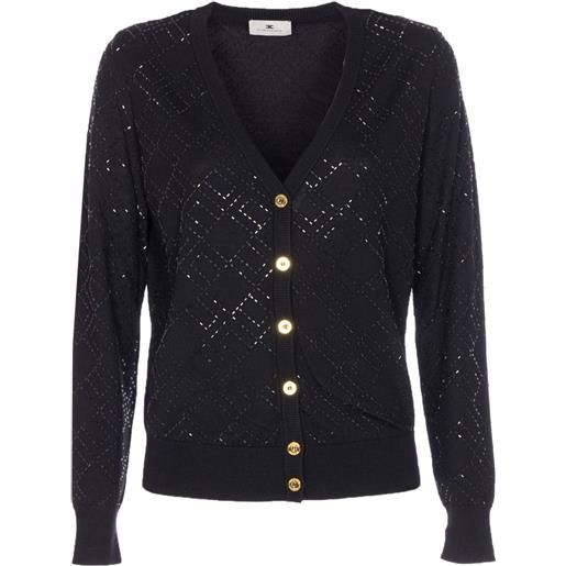 Elisabetta Franchi cardigan a rombi con perline - nero