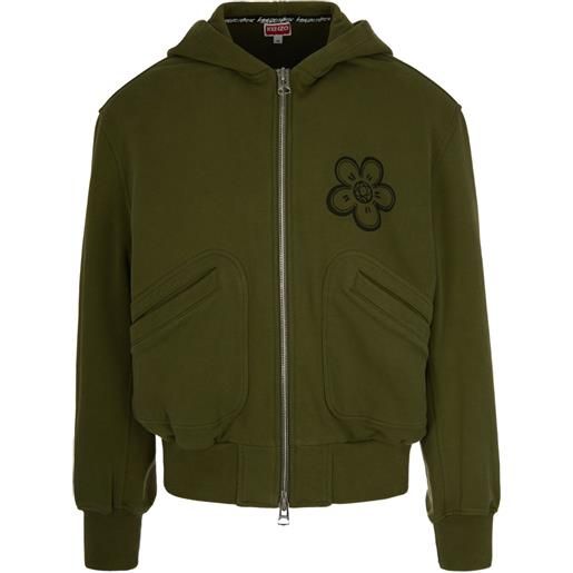 Kenzo x futura 2000 felpa a fiori con cappuccio e zip - verde