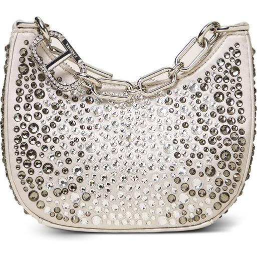 TWINSET borsa a spalla croissant con cristalli - grigio