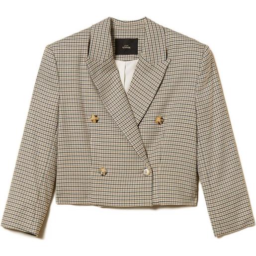 TWINSET blazer doppiopetto con motivo pied-de-poule - marrone