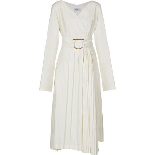Ferragamo abito midi con pieghe - bianco