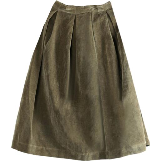 Uma Wang pleated corduroy midi a-line skirt - verde