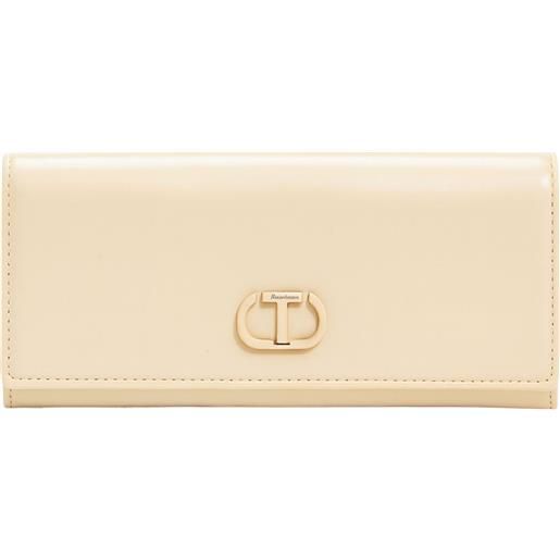 TWINSET portafoglio lungo in similpelle beige con logo monogram