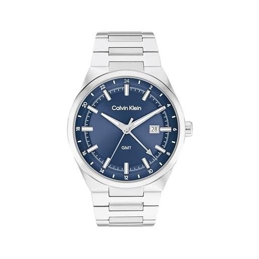 Calvin Klein orologio con movimento quarzo a tre lancette e calendario da uomo collezione distinguish con cinturino in acciaio inossidabile argentato - 25200488