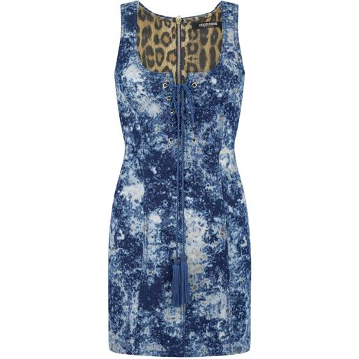 Roberto Cavalli abito denim con laccetti - blu