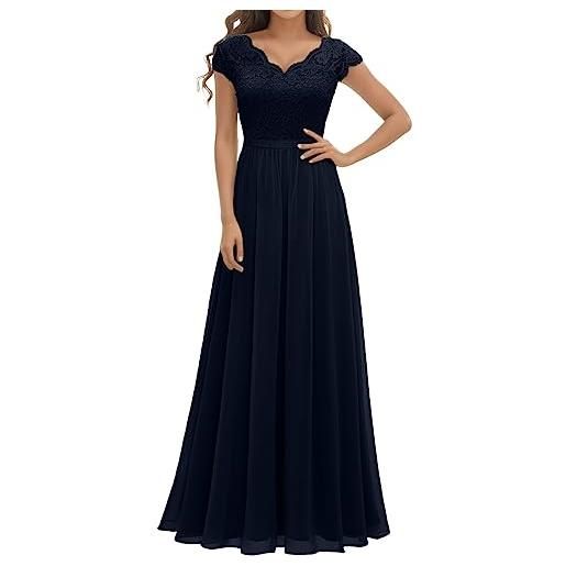 Fulidngzg abito cerimonia donna pizzo con scollo a v maniche corte damigella curvy estate sirena abiti da bianco lunghi primaverili nero elegante