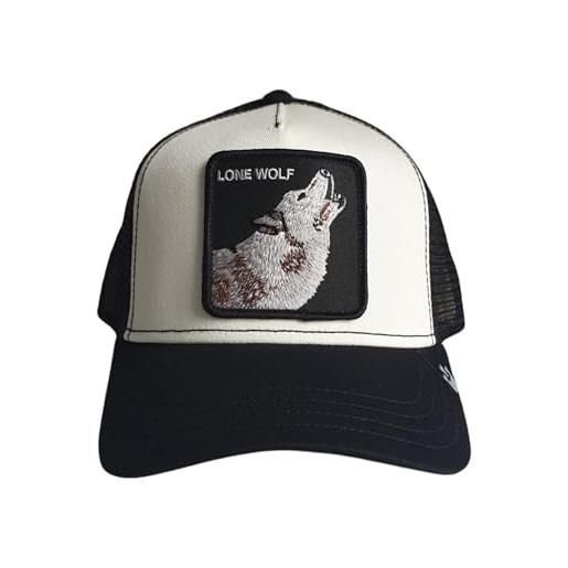 Goorin Bros. - the farm, cappellino trucker unisex, regolabile, nero/bianco, motivo lupo (the lone wolf), taglia unica, taglia unica