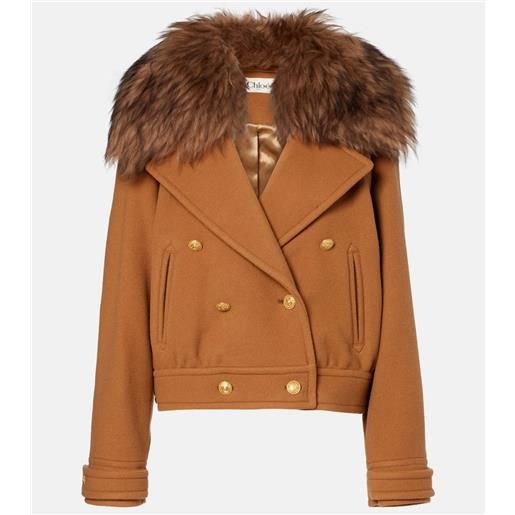 Chloe chloã© cappotto cropped in misto lana con shearling