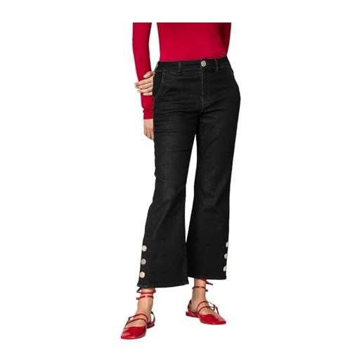 Goldenpoint donna leggings flare denim bottoni gioiello con svasatura al fondo e vita media con zip a scomparsa