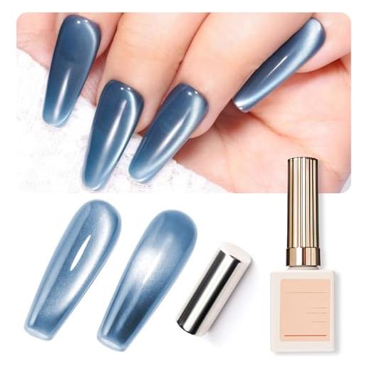U-Shinein gatto eye gel per unghie, olografico shimmer cat uv polish blue cat eye gel, jelly crystals cat eye gel uv soak off uv nail polish with magnetic stick for nail art, 15 ml