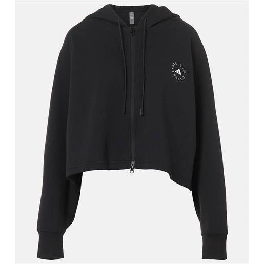 Adidas by Stella McCartney felpa cropped in jersey con zip e cappuccio